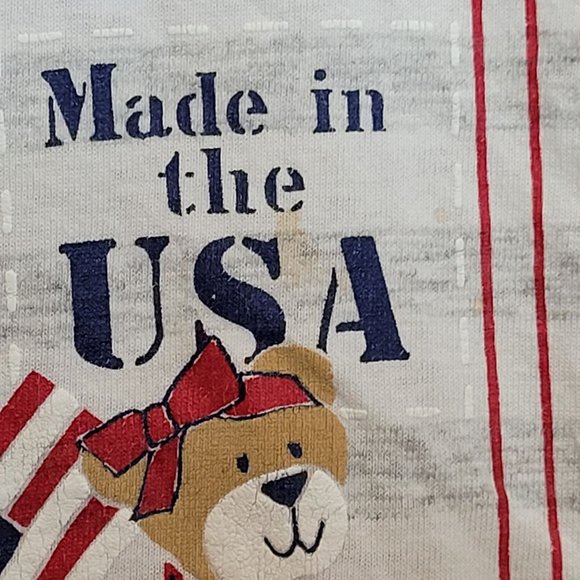 Vintage Patriotic Bear Made In The USA Shirt Light Gray Stripes Size L Gopher - Picture 4 of 8